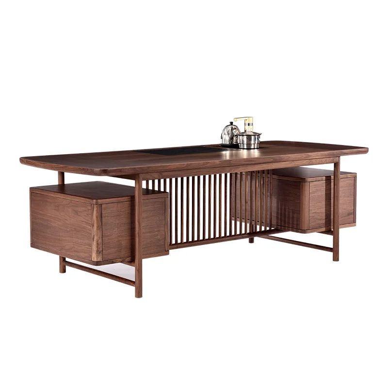 

New Chinese solid wood tea table and chair combination, black walnut office tea room furniture