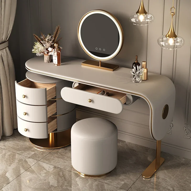 High Quality Wooden Dresser Set Lightweight Luxury Bedroom Furniture Light Emitting Diode Makeup Mirror Dresser Smart
