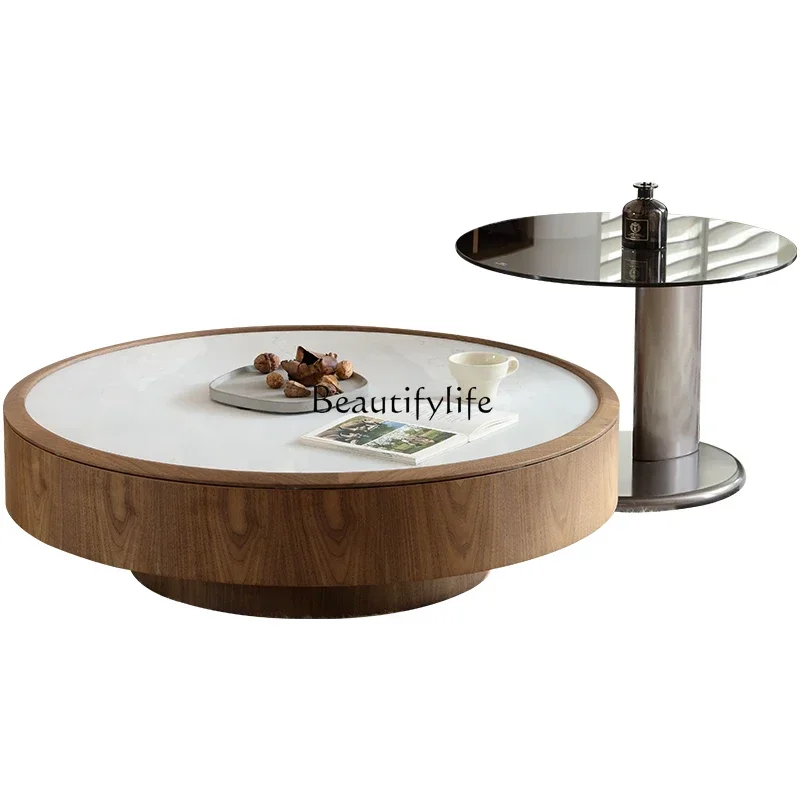 01 -*Modern simple round coffee table combination small apartment storage living room retro medium and ancient style