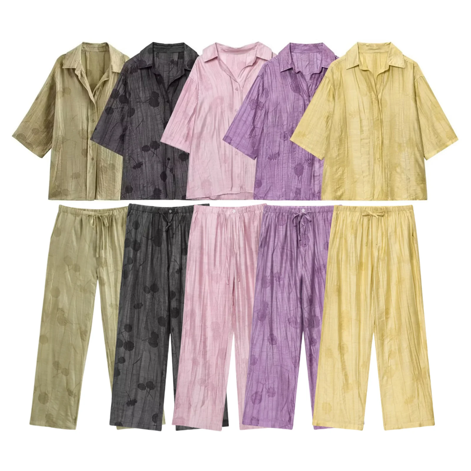 Myst & za2025 verão novas chegadas feminino casual chique jacquard solto camisa superior + jacquard casual calças retas conjunto