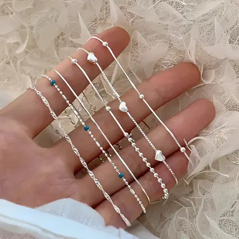 PANJBJ 여성용 925 스털링 실버 라인 팔찌, 러브 하트 비즈, 한국 인스타그램, 달콤한 쥬얼리 선물, 드롭쉬핑