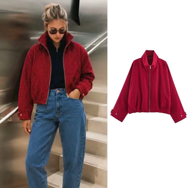 Women's Autumn Jackets 2026 New Fashion Plaid Loose Youth Warm Jackets Autumn Women's Chic Street Travel Turtleneck Unique Coats
