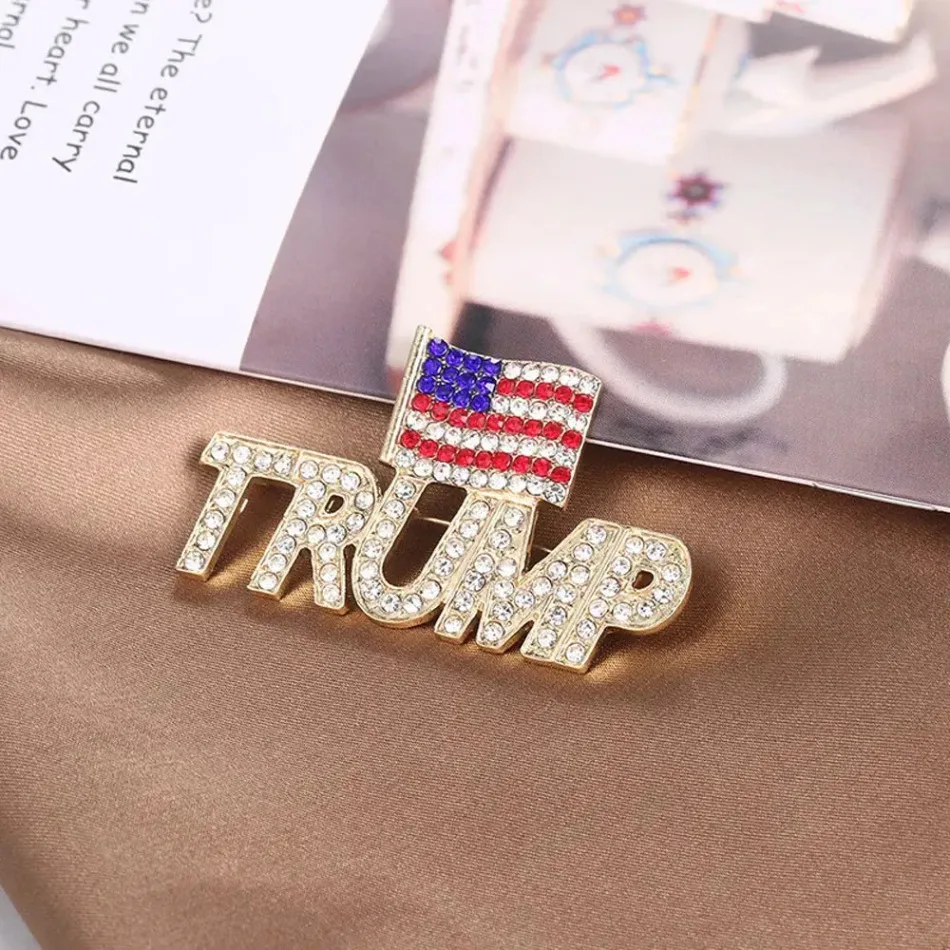 1x Trump Shiny Rhinestone Brooch Pin Take America Back Badges MAGA DIY Apparel Sewing Supplies Clothing Decor Pins for Backpacks