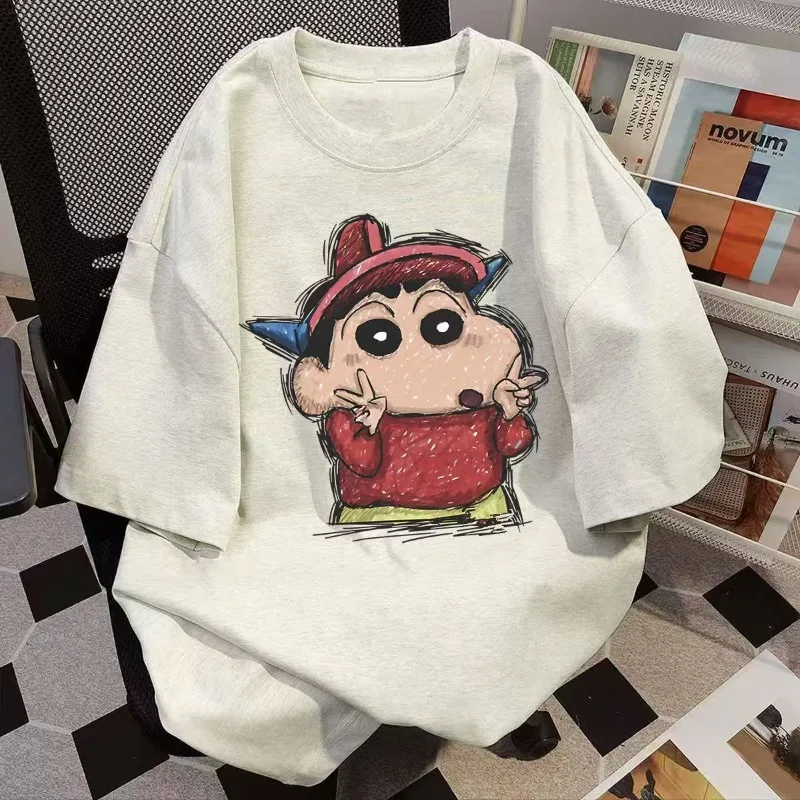 

2025 Summer Fashion Crayon Shin Chan Print Casual Women's T-shirt Short Sleeve Street Y2k Harajuku Loose Round Neck T-shirt