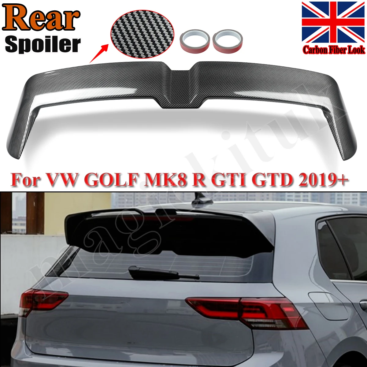 Magickit für Volkswagen VW Golf 8 MK8 GTI 2019-ON Oettinger-Stil Heckklappen-Spoiler Dachflügel Carbon-Look Auto-Zubehör