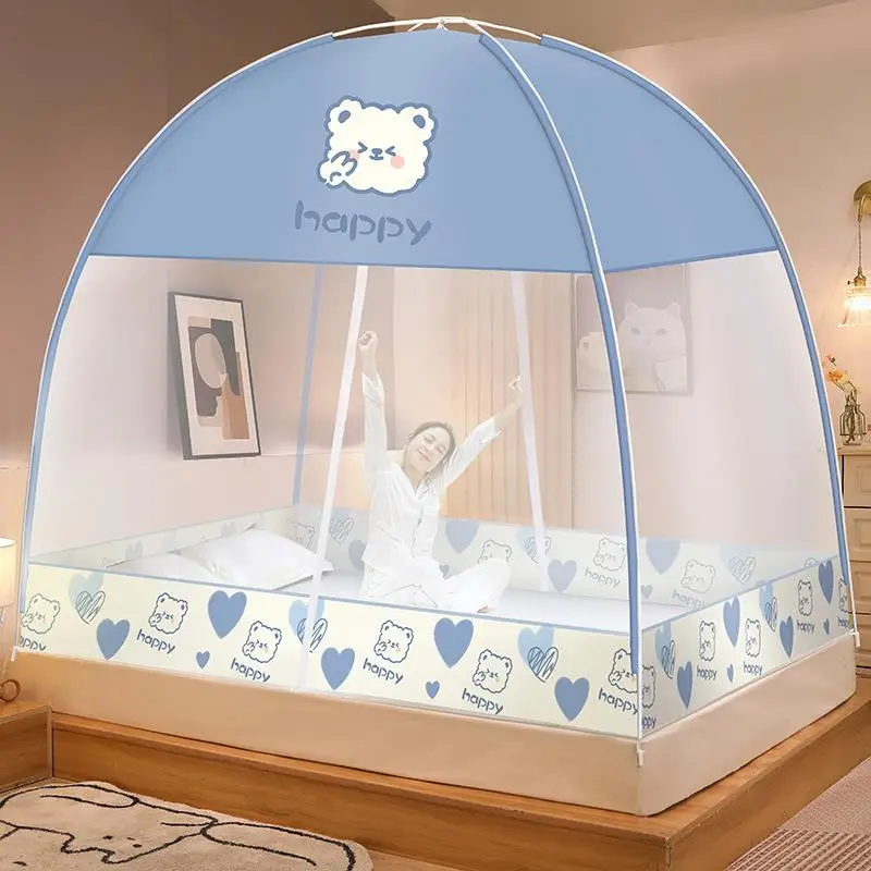No-Install Mosquito Net Bedroom Use Dustproof .5m Bed Top Chain Pull Mongolian Tent Style Breathable Polyester Fiberglass Fr...