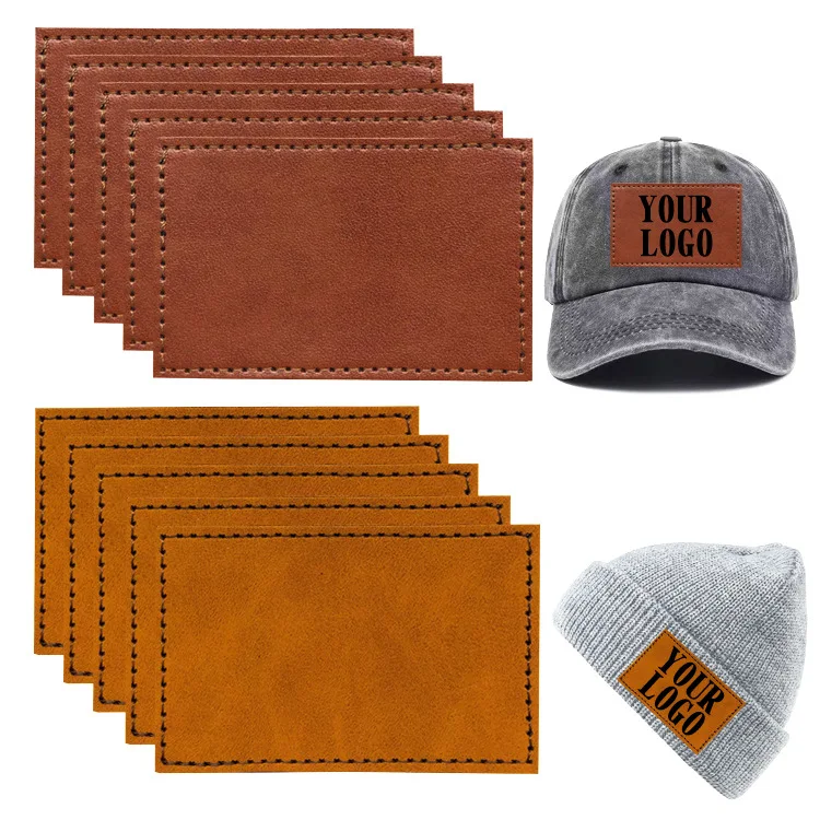Custom Logo Laser Engraved Leather Labels Brown/Caramel Blank Leather Patches for Baseball Caps & Knit Beanies, DIY Brand Tags