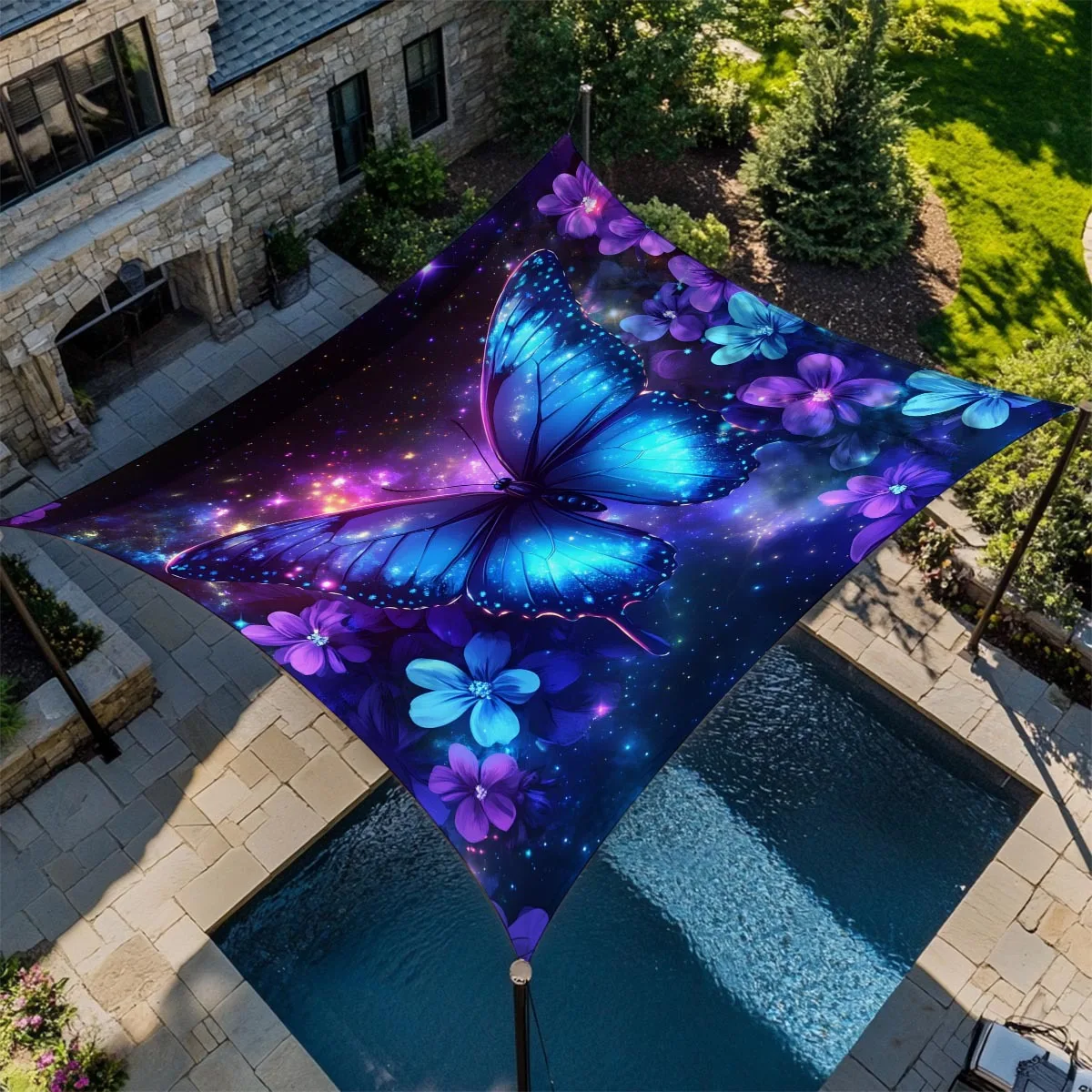 Butterfly Yard Camping Sunshade Tent Camping Tarpaulin Picnic Cover Portable Outdoor Camping Tent Terrace Decor Ceiling Cloth