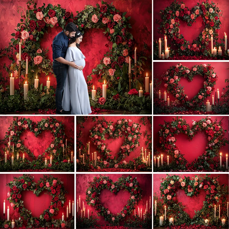 

LS Photography Background Valentine's Day Red Floral Love Heart Feather Kids Birthday Portrait Decor Backdrop Photo Studio