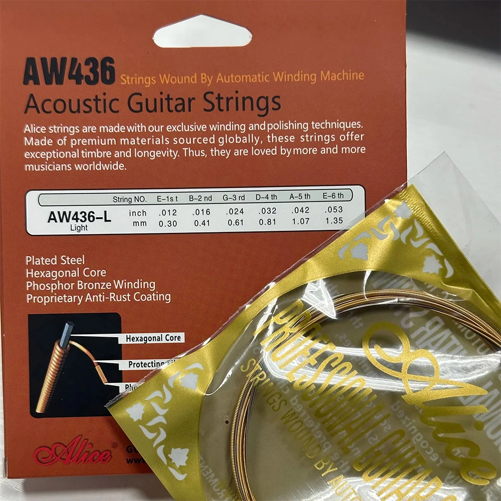 Alice AW432 AW436 Acoustic Light Guitar String Professional Antirust Coated Phosphor Bronze Steel Hex Core Folk Guitar Part