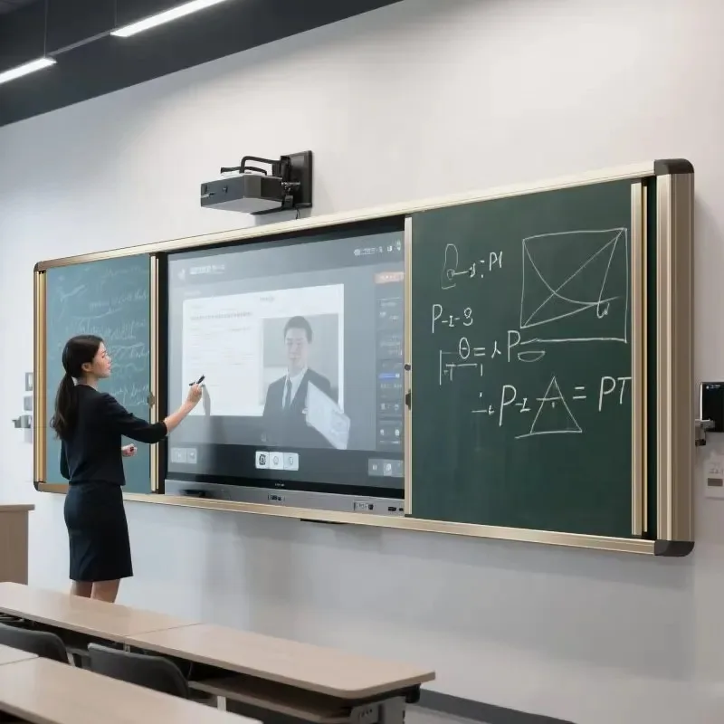 Sliding Green Board Multimedia Push-Pull Blackboard School Teaching Office Home Writing Board