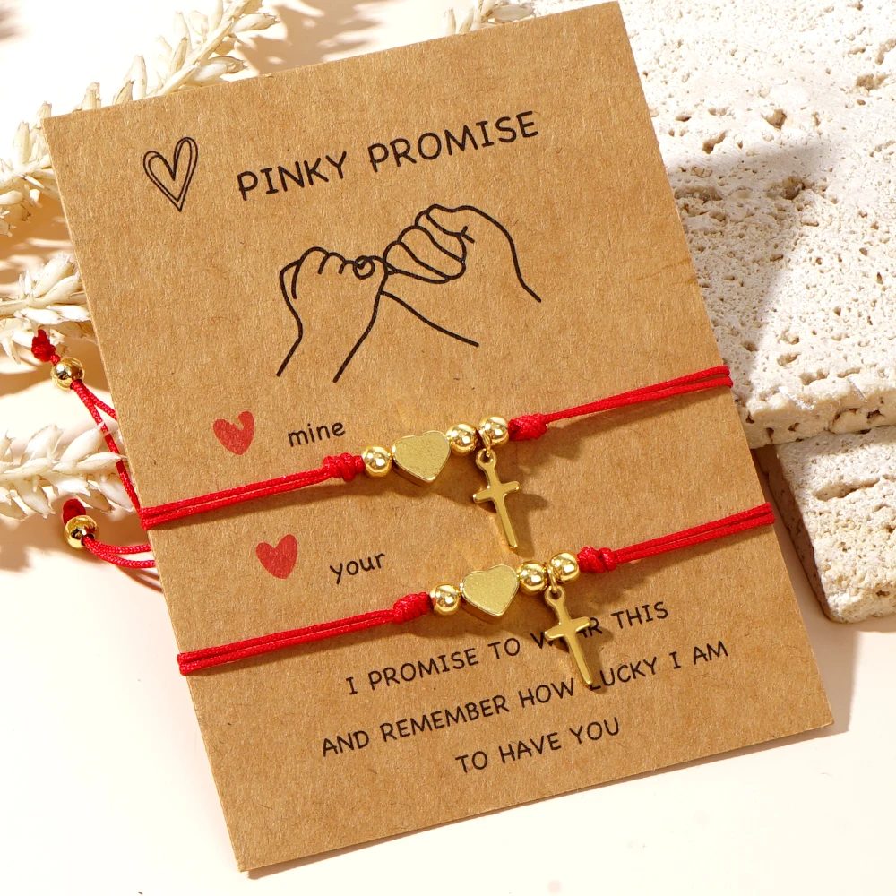 1pc/2pcs PINKY PROMISE Valentine's Day card 4mm copper beads copper heart bracelet two-piece set