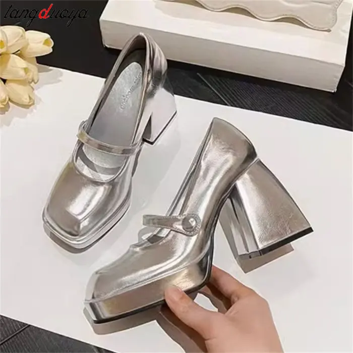 Platform Mary Jane Shoes 2024 New Women\'s Shoes Women Thick Heels Round head Ankle Strap Pumps Casual Slip On Single Shoes