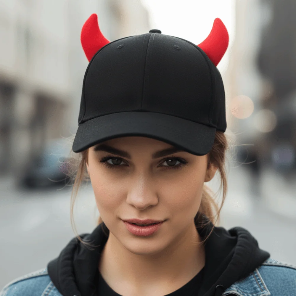 Casual 3D Devil Horn Baseball Cap Cosplay Breathable Peaked Cap Adjustable Visor Sunscreen Hats For Man Women Unisex