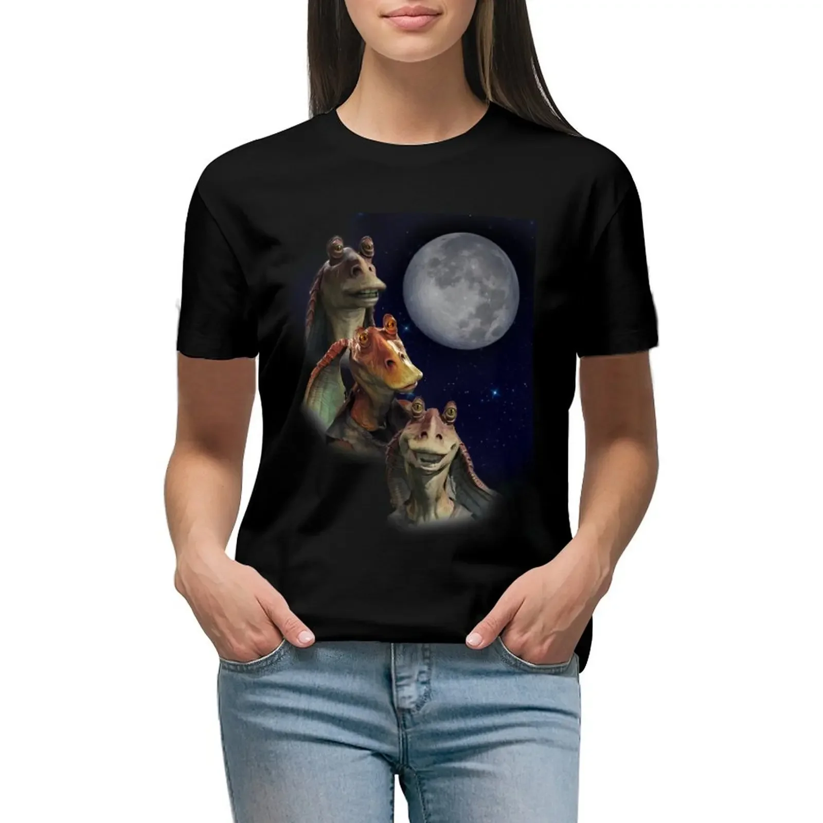 

Three Jar Jar Moon T-Shirt quick-drying tops vintage clothes heavyweights Women's clothing