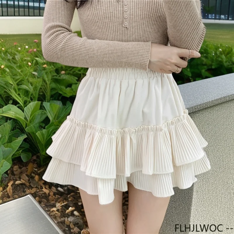 Autumn Women's New Style Y2K Cake Skirt High Waist A-line Short Skirt Preventing Exposure Ruffles Layer High Waist Skirts