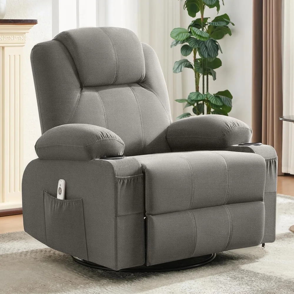 

Swivel Rocker Recliner Chair with Heat and Massage, 360 Degree Swivel Rocking Single Sofa with Cup Holders and USB Port, Big Ove