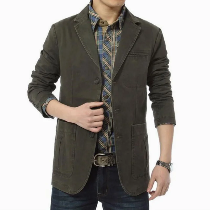 Men Blazer Middle-aged Loose Men Fashion Business British Style Casual Suit Three Button Cotton Casual Clothes Single West Coat