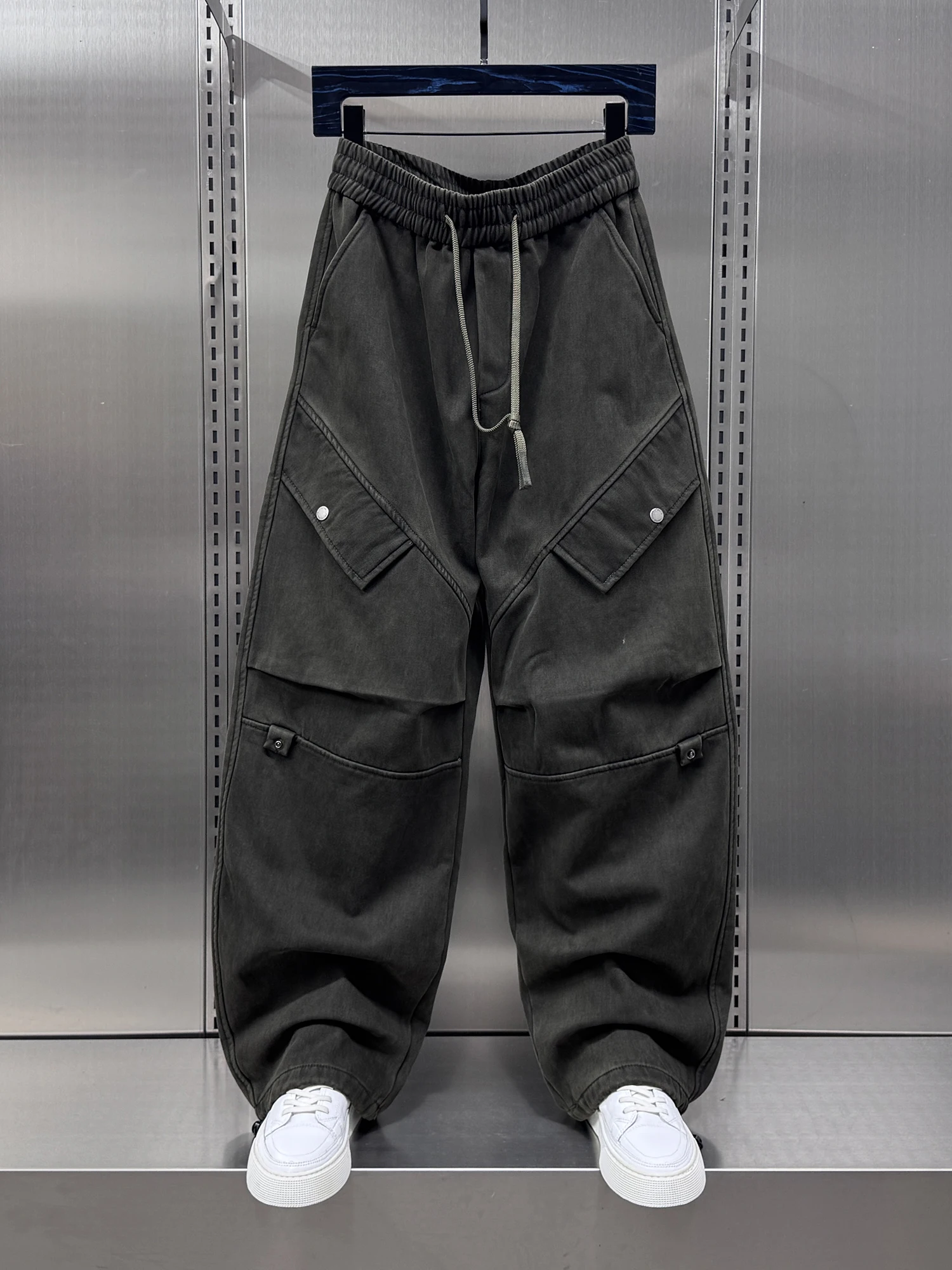 

Men's Outdoor Work Pants Straight Leg Fce Lined Winter Faion High Street Patchwork Long Trousers Casual Wide Leg Pants