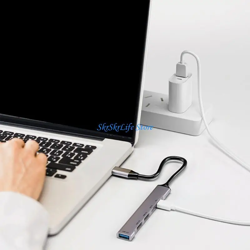 

E65E 4 Ports TypeC HUB Portable USB C Dockng Station PD60W Fast USB A and USB C Charging Connector Dock for Laptops Pads