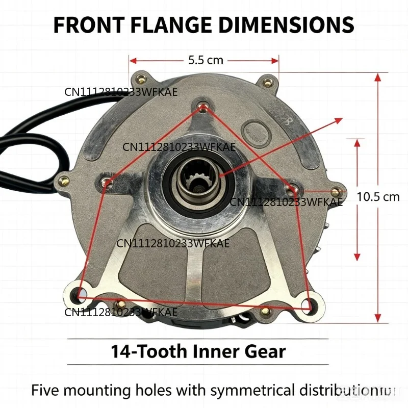 5 Hole 14 Tooth 48V 60V 500W-1000W Brushless Differential Motor Pure Copper Electric Tricycle E Rickshaw Drive Motor