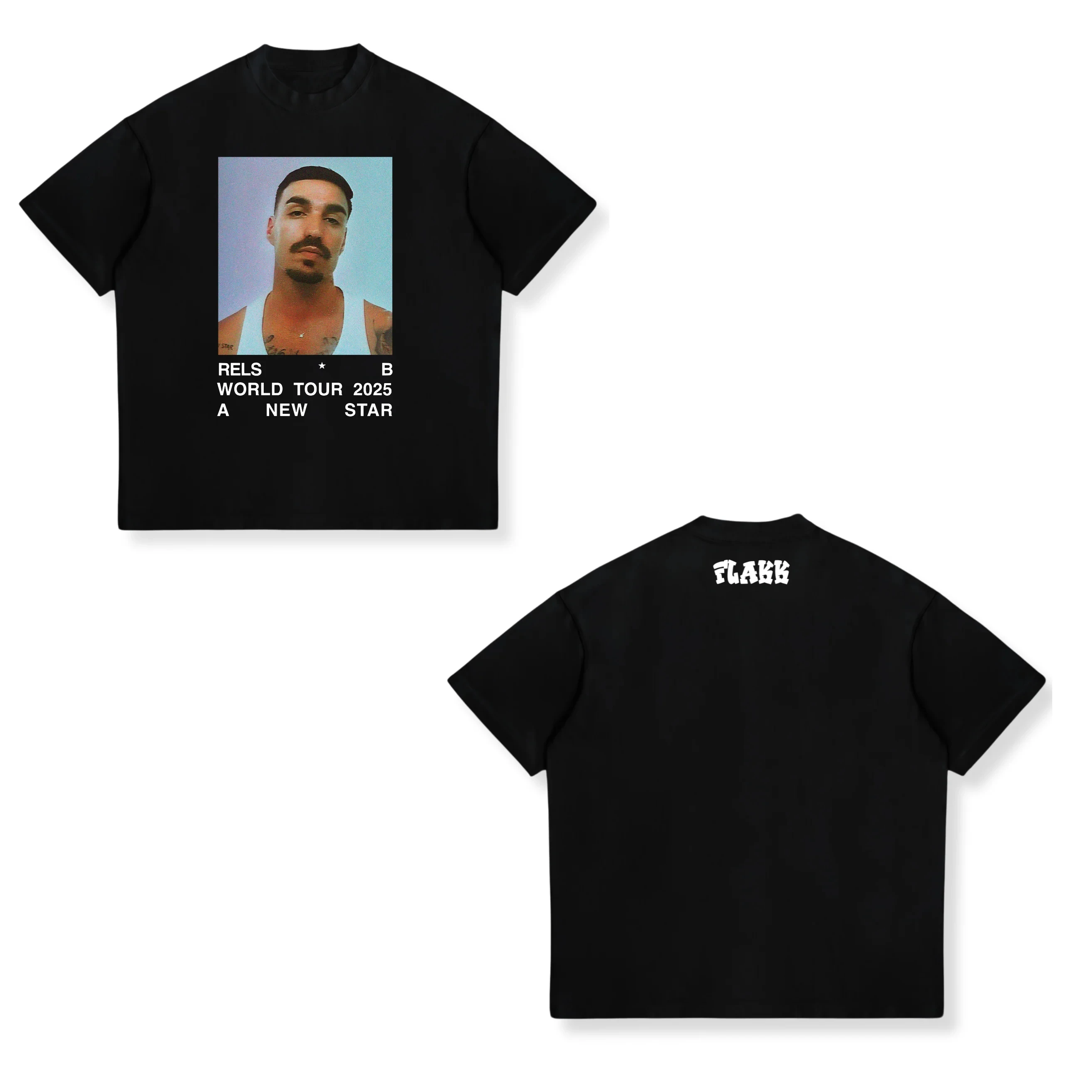 Camiseta de Algodón Vintage Rels B A New Star 2025 World Tour para Hombre, Ropa Hip Hop, Camiseta de Manga Corta Oversize para Hombre