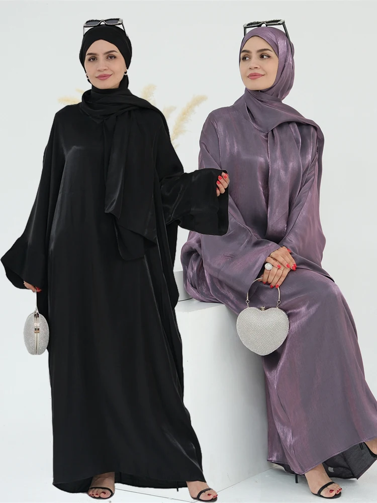 Shimmer Batwing Satin Khimar Abaya Dubai Luxury Muslim Kaftan Dress Palestine Abayas For Women Kebaya Caftan Robe Femme Vestidos