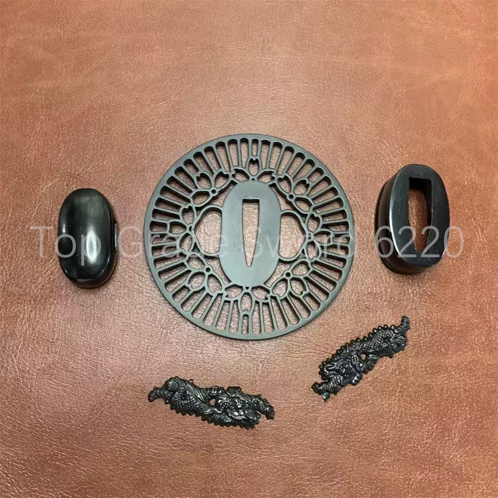 Nice Black Steel Iron Tsuba Handguard Guard Alloy Fuchi Kashira Menuki For Real Japanese Samurai Katana Tanto Sword Fittings