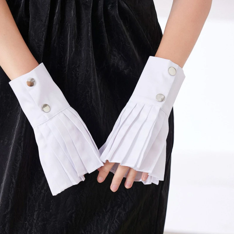 White Detachable Pleated Cuffs Ladies Sweater Shirt Decorative Ruffles Flared Sleeveles Wrist Gloves Costume Accessories