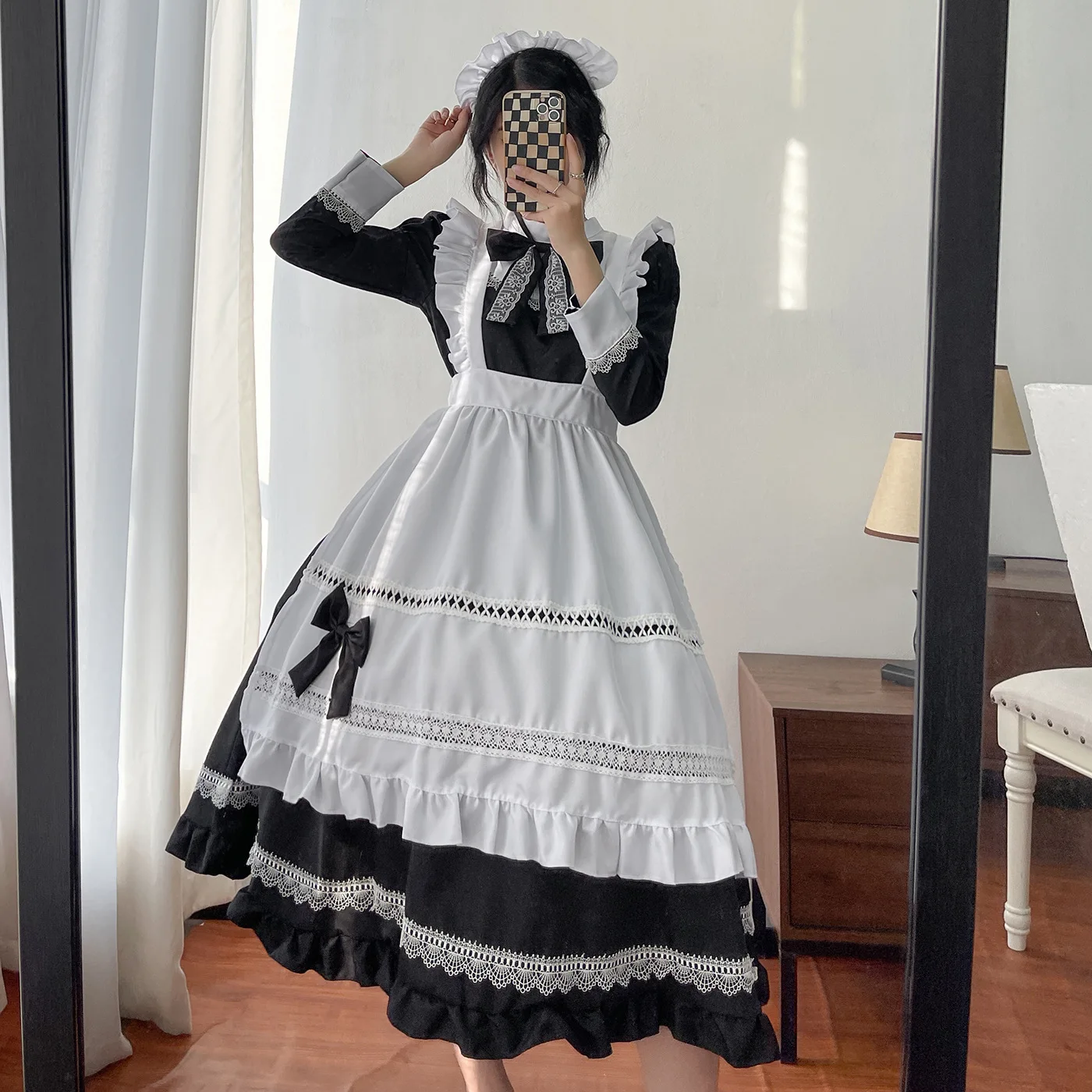 

Black Cute Lolita Long Skirt Maid Costumes Girls Women Lovely Maid Cosplay Costume Animation Show Japanese Outfit Dress Clothes