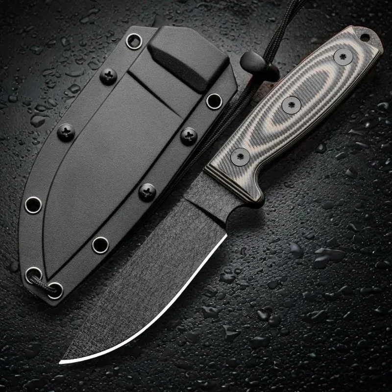 Straight Pocket Knife Steel Blade G10 Handle Outdoor Camping Hunting Self-defense EDC Survival Pocket Tool with Kydex Sheath