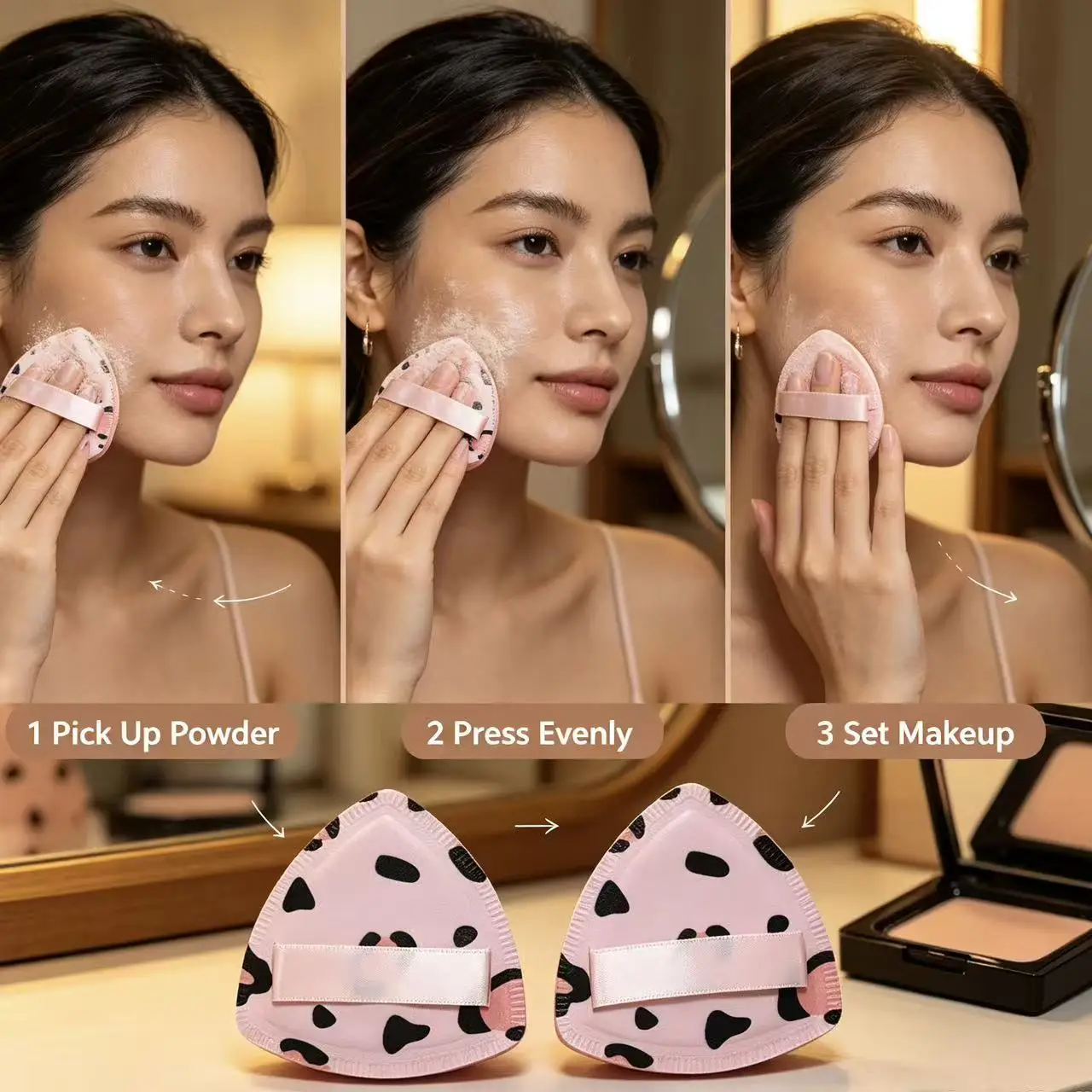 2 pieces of leopard-print triangle velvet powder sponges.