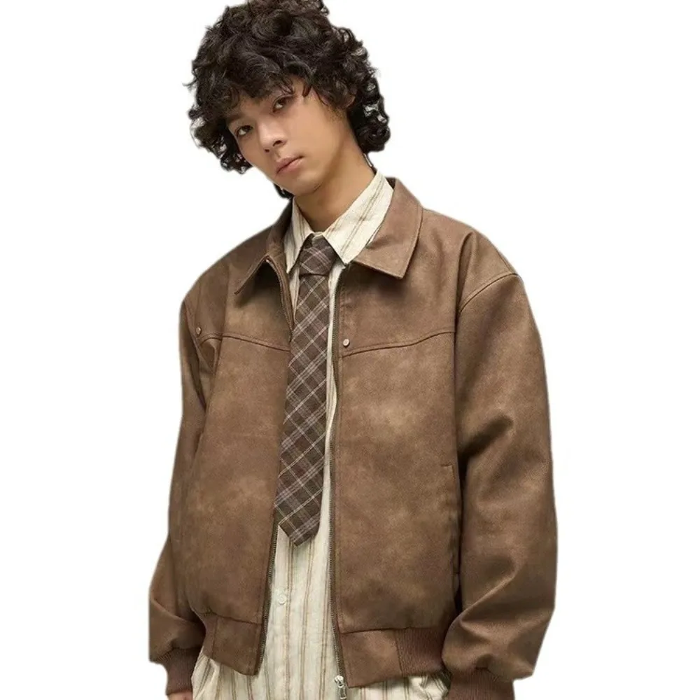 سترة بسحاب بياقة من الجلد الصناعي باللون البني من تيسكو - ملابس خارجية كاجوال للارتداء اليومي للرجال