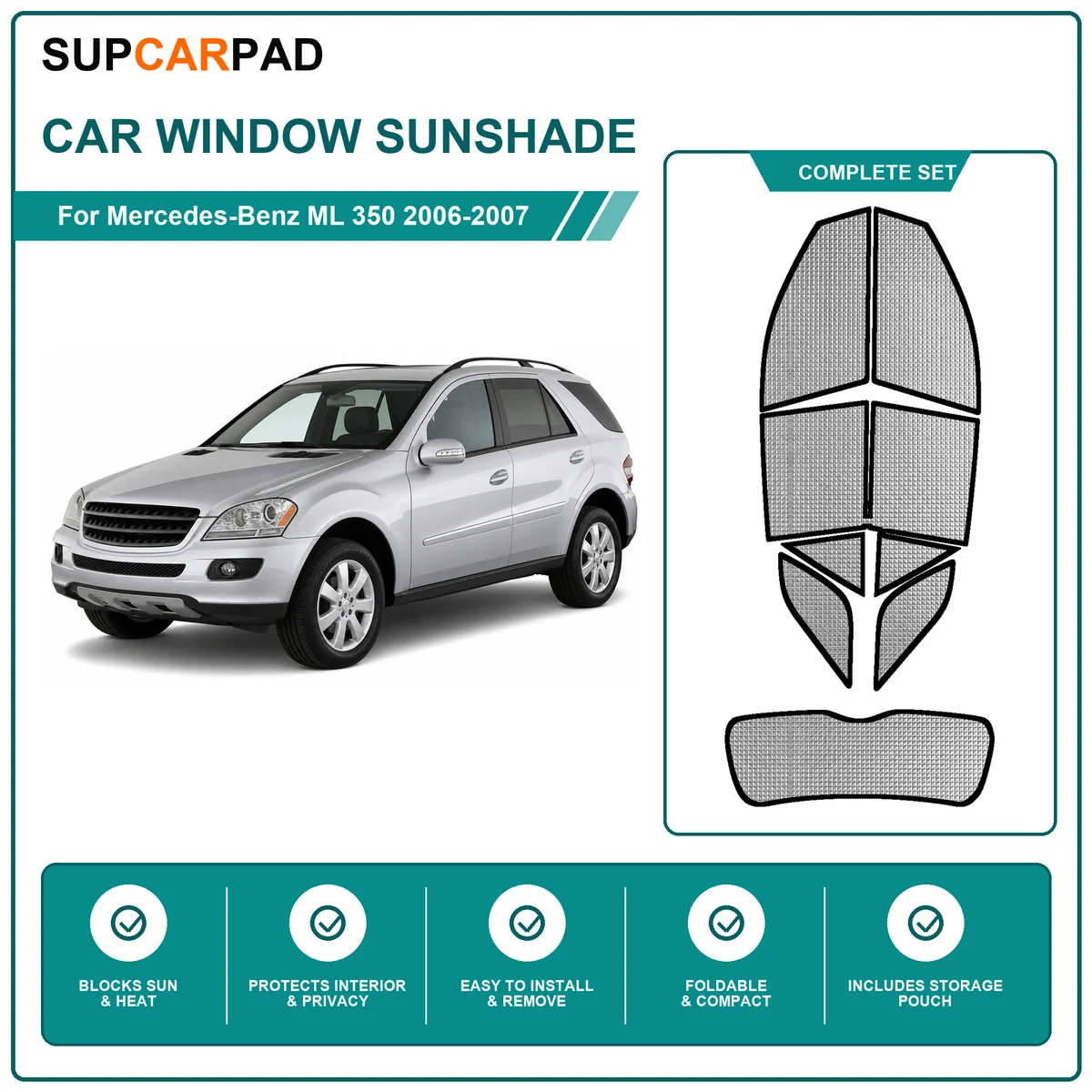 For Mercedes-Benz ML 350 2006-2007 Full Set Car Window Sunshades UV Block Privacy Heat Insulated Foldable Car Curtain