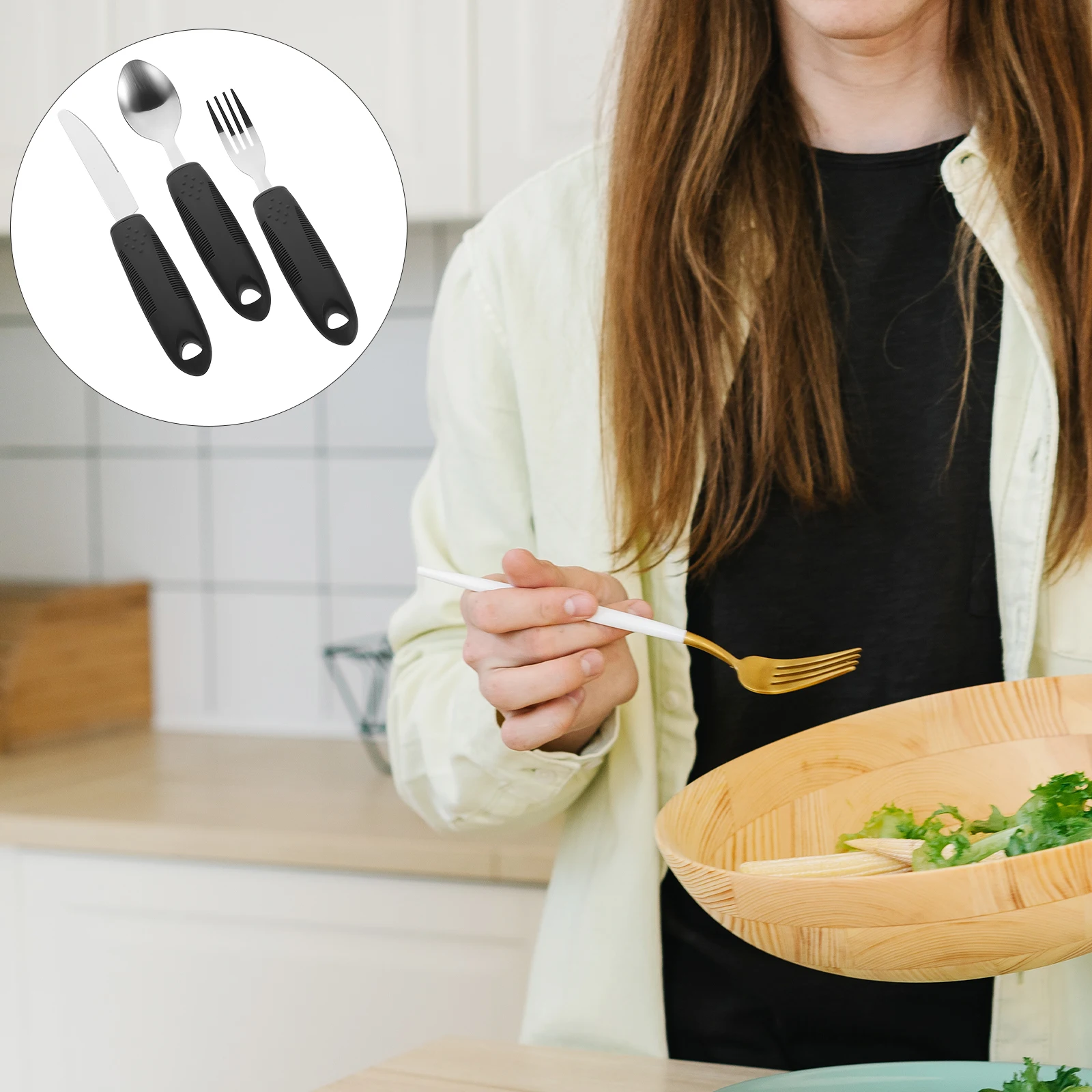 

Anti shake Plastic Teaspoon Slip Utensil Elderly Utensil led Durable Non slip Utensils Care