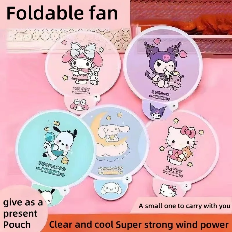

New Sanrio Hello Kitty Folding Fan Kawaii Cinnamoroll Cartoon Anime My Melody Printed Accessories Fan Summer Hand Cranked Fan