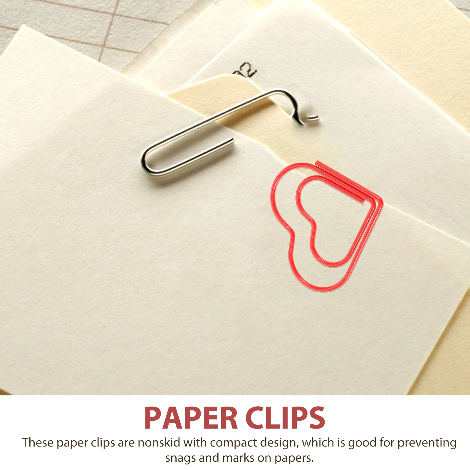 100Pcs Heart Paperclips Red Decorative Paper Clips Nonskid Compact Design for Files Documents Pin Stationery Office Accessories