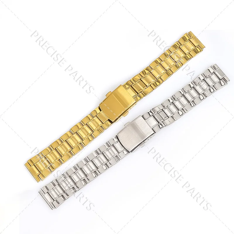 Stainless Steel Band 12mm 14mm 16mm 18mm 20mm 22mm Universal Watch Strap Metal Three Beads Bracelet Folding Clasp Wristband ﻿