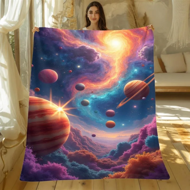 Cosmic Galaxy Planet Nebula Space Printed Blanket Soft Lightweight Universe Theme Home Sofa Bed Cover Blanket