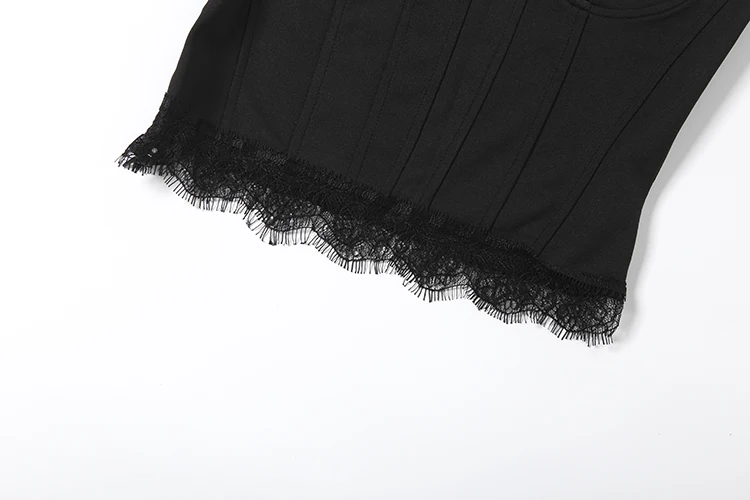 Weird Puss Spitzen-Patchwork-Camisole für Damen, tief ausgeschnitten, figurbetont, Musikfestival, Sommer, neuer Trend, sexy, Midnight Hottie, wilde Streetwear – Detail 8