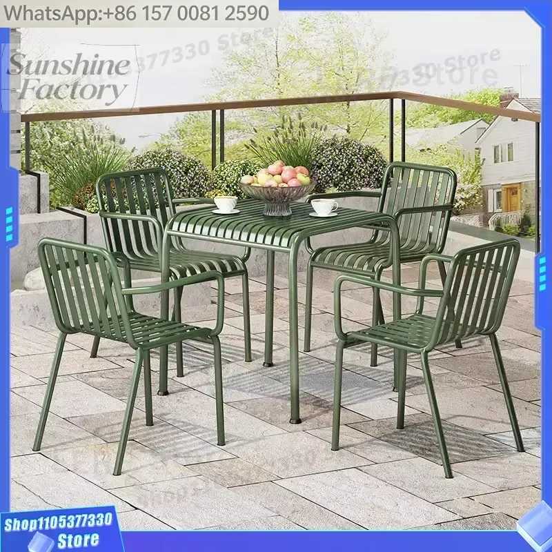 Decoout 2024 Modern Outdoor Restaurant Tables and Chairs Metal Patio Bistro Set Outdoor Cafe Furniture