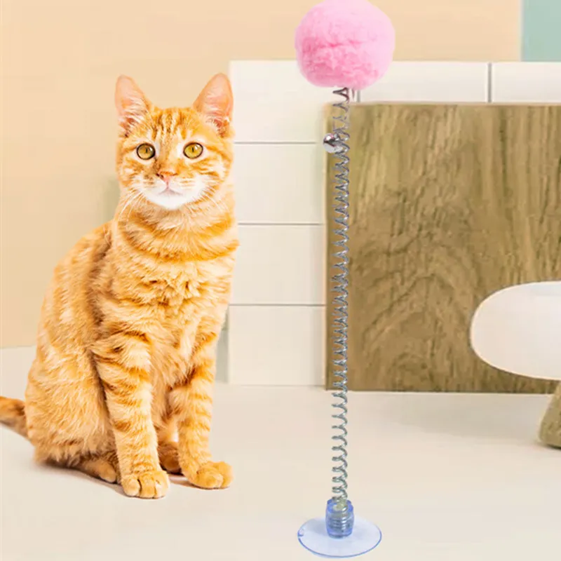 Cat Toy Sucker Cat Toys Interactive Scratch-resistant Cats Toy with Bell Self-hi Stick Cats Toys Spring Plush Ball Pet Products