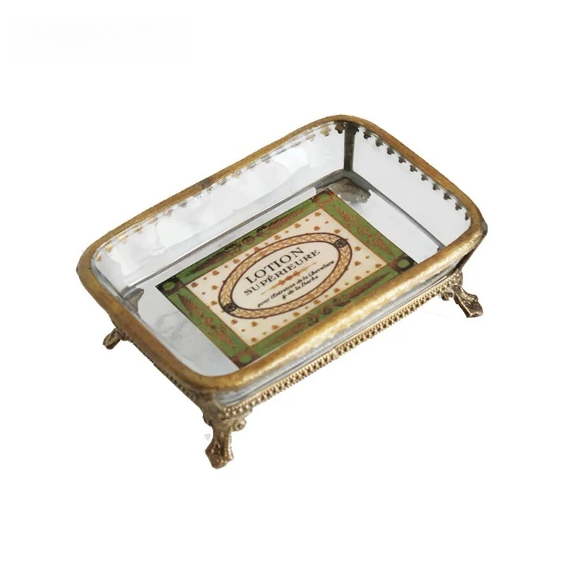 Old effect retro style Nordic imported glass with brass creative exquisite knotted soap box jewelry box bathroom storage
