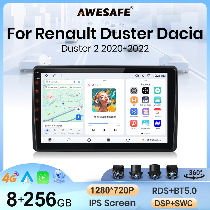 Bezprzewodowe radio samochodowe CarPlay Android Auto do Renault Duster Dacia Duster 2 2020-2022 2 DIN Multimedialne Stereo z wbudowanym wentylatorem chłodzącym Inteligentne systemy ekran dotykowy