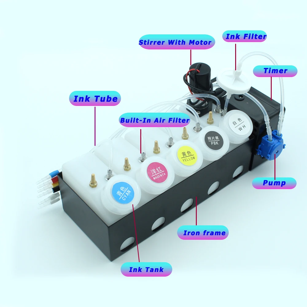 L18050 L8050 DTF Ink Circulation Kit CISS Tank No Damper For Epson L1800 L800 L805 XP600 DTF DTG Printer White Ink Mixer Timer