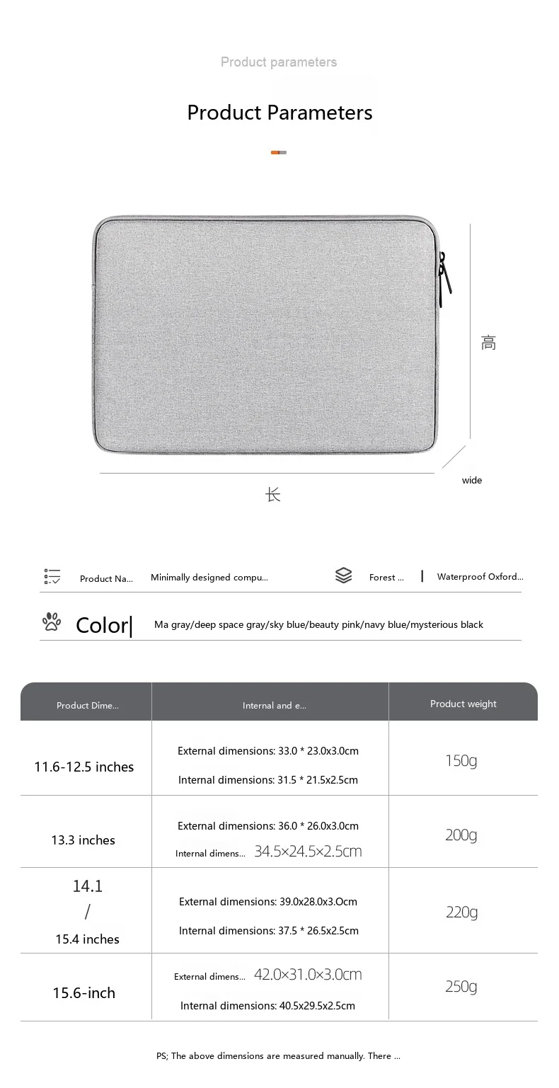 Laptop-Schutzhülle 11,6-15,6 Zoll Neopren-Schutztasche für MacBook Ultrabook – Detail 4