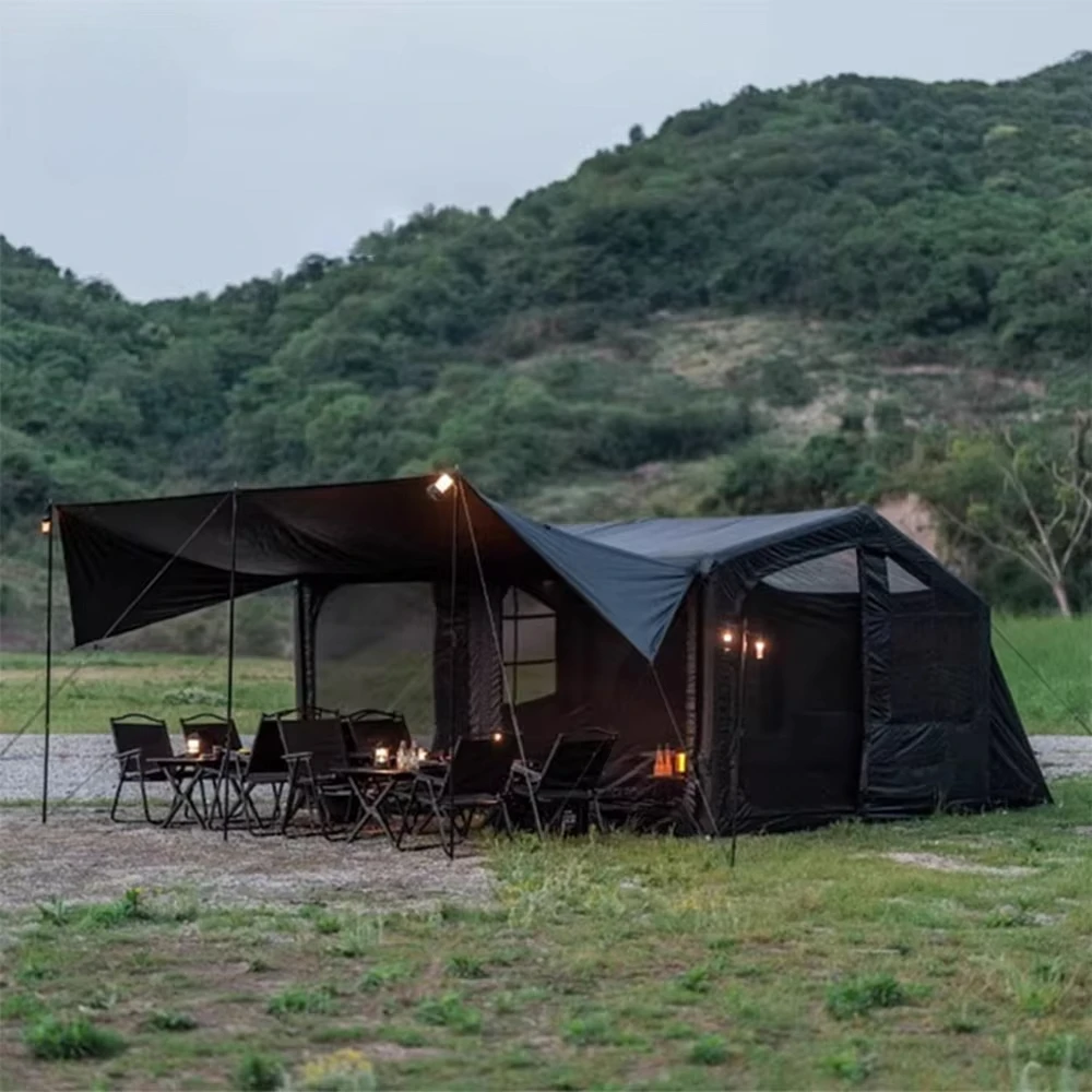 

Inflatable Marquee 2 Room 2 Living Room Partition Windproof Black Outdoor Sun Protection Family Camping Shelter with Carry Bag