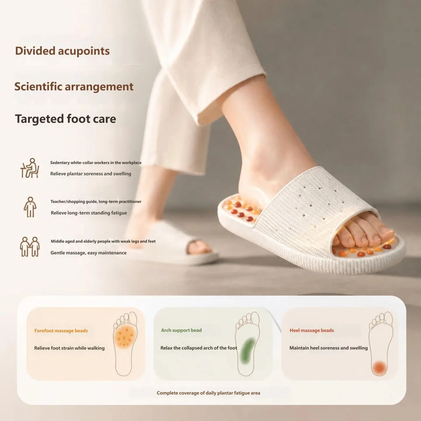 Foot Acupoint Physical Therapy Slippers Stable Embedded Bead Design Soft EVA Non‑Slip Indoor Household Massage Slide Slippers