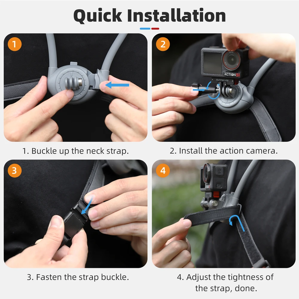 Sunnylife Neck Hold Mount for Insta360 X5 Series/DJI Osmo Action 5 Pro Series /Smartphone Chest Mount Bracket Camera Accessories
