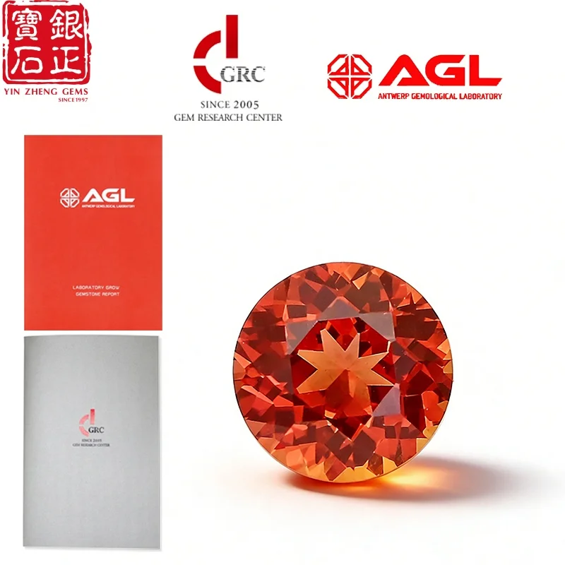 Lab Grown Sapphire Flame Melted Padparadscha Sapphire Round Loose Gemstones With AGL Certificates For High-End Jewelry Making